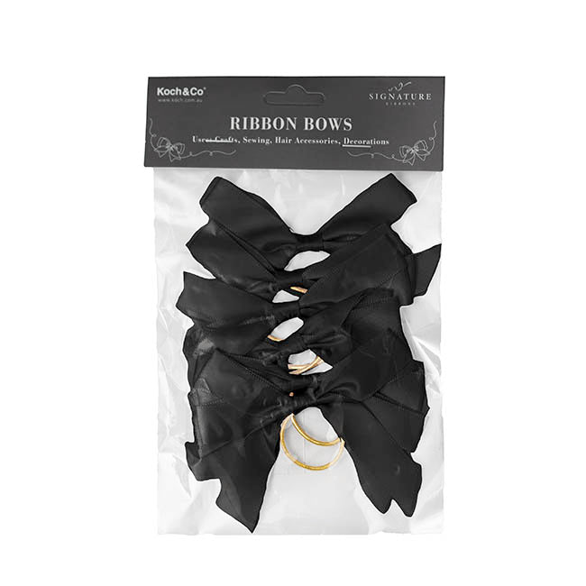 Pre-Made Bow Satin 15mm & Elastic Loop Pk6 Black (10*8cm)