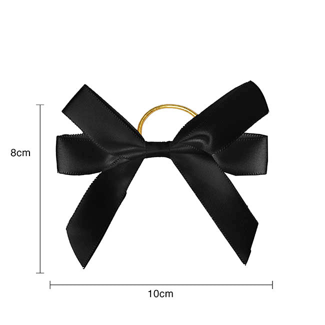 Pre-Made Bow Satin 15mm & Elastic Loop Pk6 Black (10*8cm)