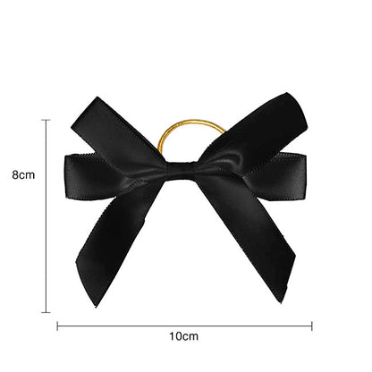 Pre-Made Bow Satin 15mm & Elastic Loop Pk6 Black (10*8cm)
