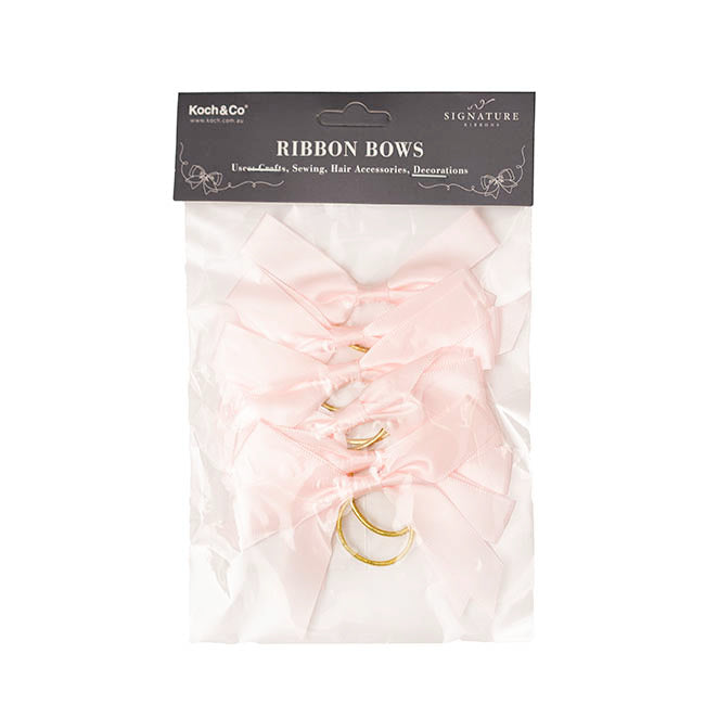 Pre-Made Bow Satin 15mm & Elastic Loop Pk6 Baby Pink(10*8cm)