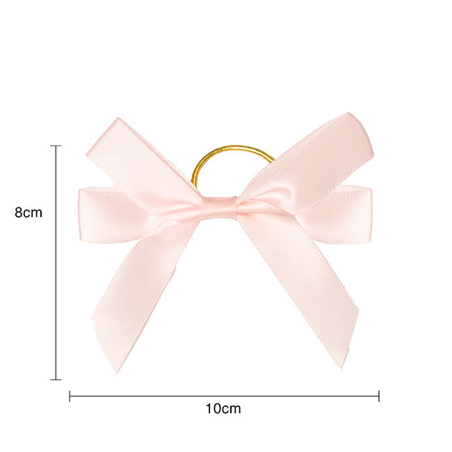Pre-Made Bow Satin 15mm & Elastic Loop Pk6 Baby Pink(10*8cm)