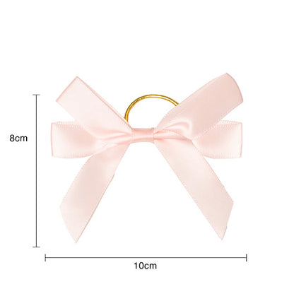 Pre-Made Bow Satin 15mm & Elastic Loop Pk6 Baby Pink(10*8cm)