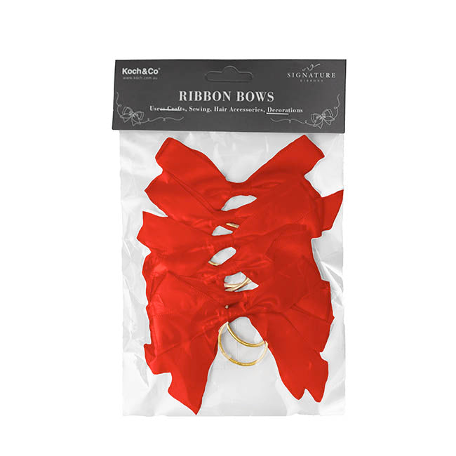 Pre-Made Bow Satin 15mm & Elastic Loop Pack 6 Red (10*8cm)