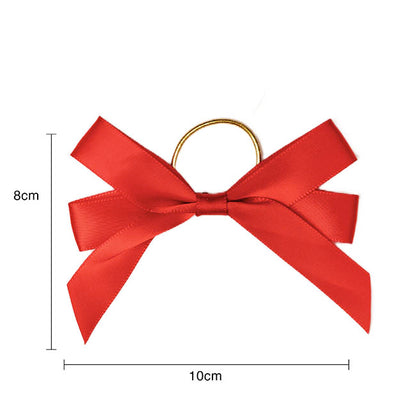 Pre-Made Bow Satin 15mm & Elastic Loop Pack 6 Red (10*8cm)