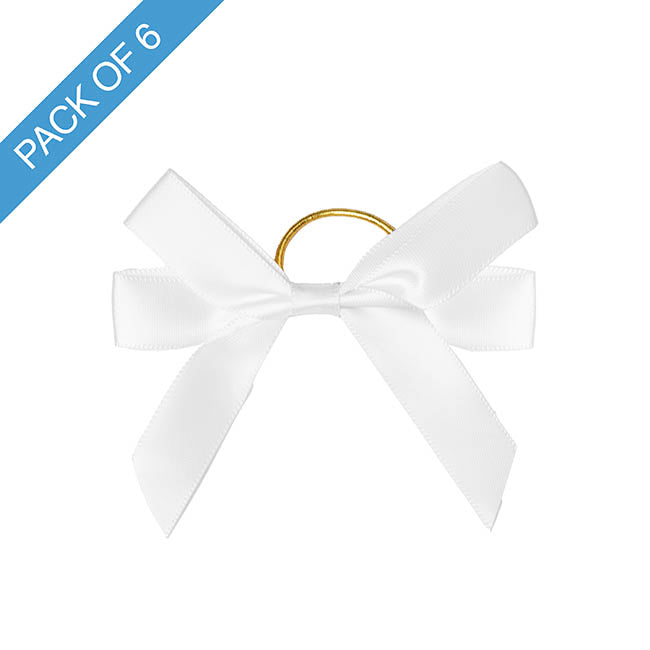 Pre-Made Bow Satin 15mm & Elastic Loop Pk6 White (10*8cm)