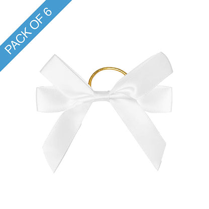 Pre-Made Bow Satin 15mm & Elastic Loop Pk6 White (10*8cm)