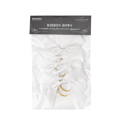 Pre-Made Bow Satin 15mm & Elastic Loop Pk6 White (10*8cm)