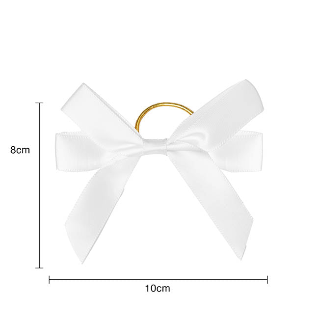 Pre-Made Bow Satin 15mm & Elastic Loop Pk6 White (10*8cm)