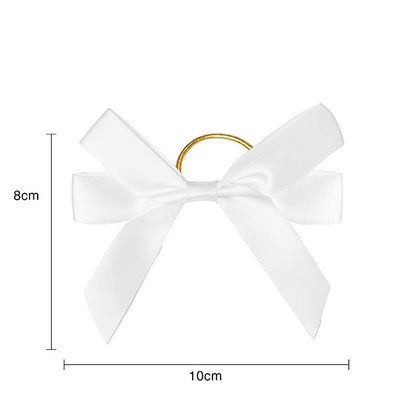 Pre-Made Bow Satin 15mm & Elastic Loop Pk6 White (10*8cm)