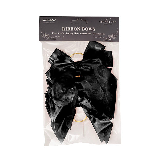 Pre-Made Bow Satin 25mm & Elastic Loop Pk6 Black (10*11cm)