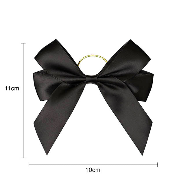 Pre-Made Bow Satin 25mm & Elastic Loop Pk6 Black (10*11cm)