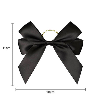 Pre-Made Bow Satin 25mm & Elastic Loop Pk6 Black (10*11cm)