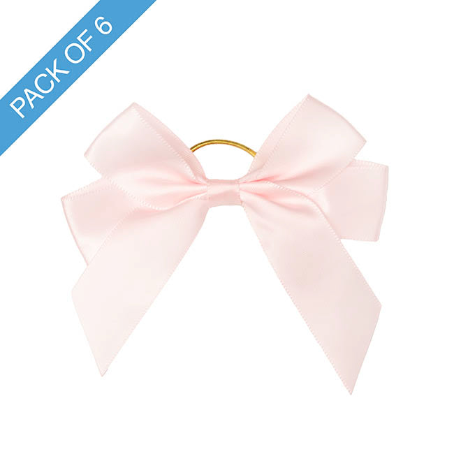 Pre-Made Bow Satin 25mm & Elastic Loop Pk6 BabyPink(10*11cm)