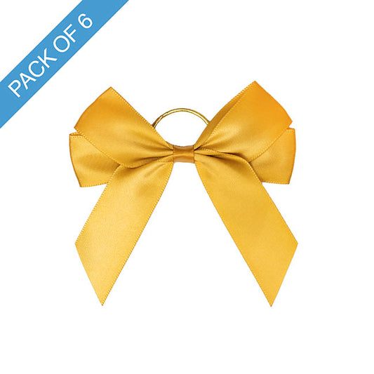 Pre-Made Bow Satin 25mm & Elastic Loop Pk6 Gold (10*11cm)