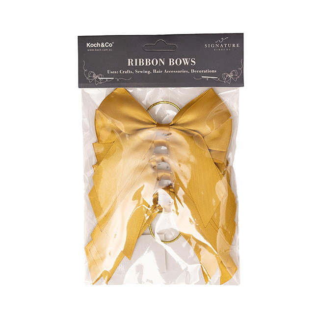 Pre-Made Bow Satin 25mm & Elastic Loop Pk6 Gold (10*11cm)