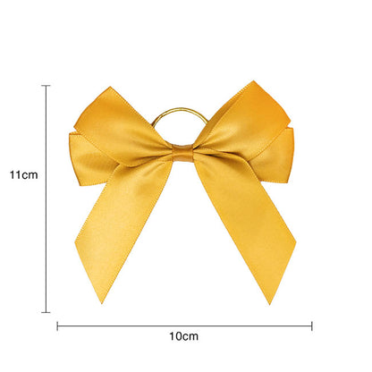 Pre-Made Bow Satin 25mm & Elastic Loop Pk6 Gold (10*11cm)