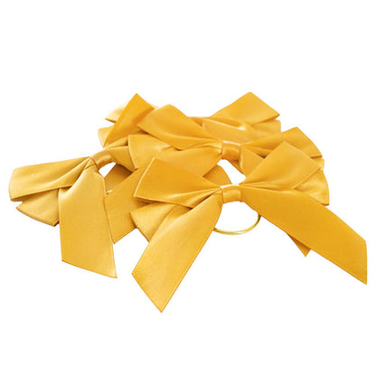 Pre-Made Bow Satin 25mm & Elastic Loop Pk6 Gold (10*11cm)