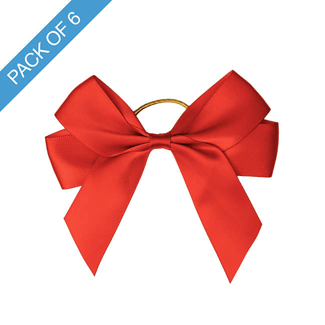 Pre-Made Bow Satin 25mm & Elastic Loop Pk6 Red (10*11cm)