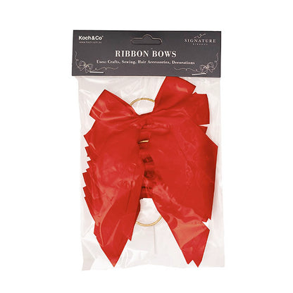 Pre-Made Bow Satin 25mm & Elastic Loop Pk6 Red (10*11cm)