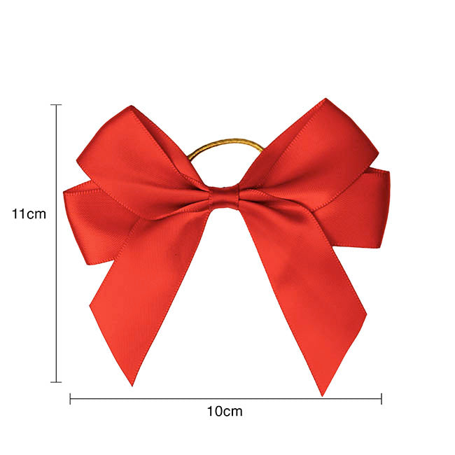 Pre-Made Bow Satin 25mm & Elastic Loop Pk6 Red (10*11cm)