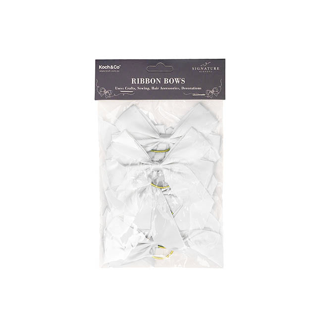 Pre-Made Bow Satin 25mm & Elastic Loop Pk6 White (10*11cm)