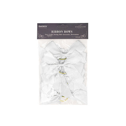 Pre-Made Bow Satin 25mm & Elastic Loop Pk6 White (10*11cm)