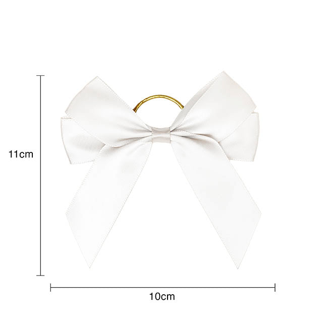 Pre-Made Bow Satin 25mm & Elastic Loop Pk6 White (10*11cm)