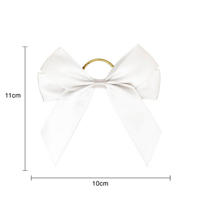 Pre-Made Bow Satin 25mm & Elastic Loop Pk6 White (10*11cm)