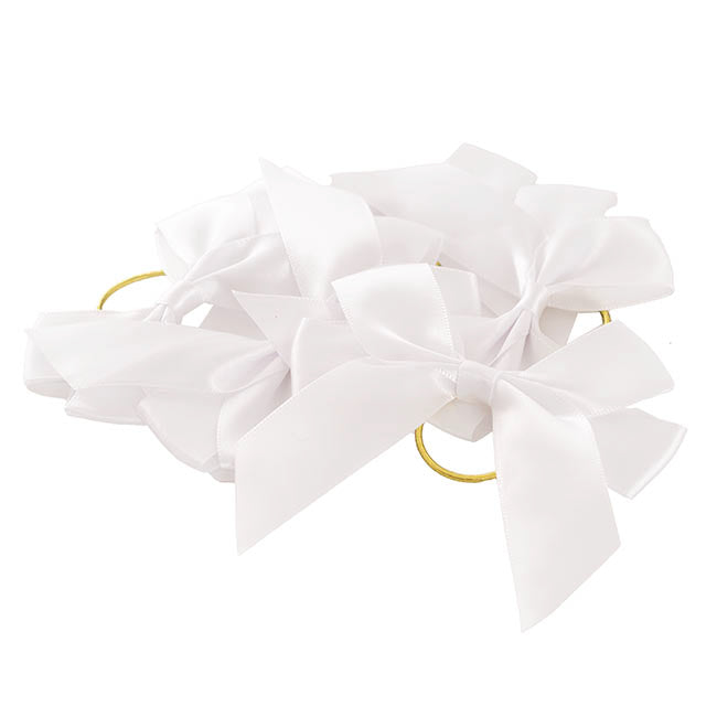 Pre-Made Bow Satin 25mm & Elastic Loop Pk6 White (10*11cm)