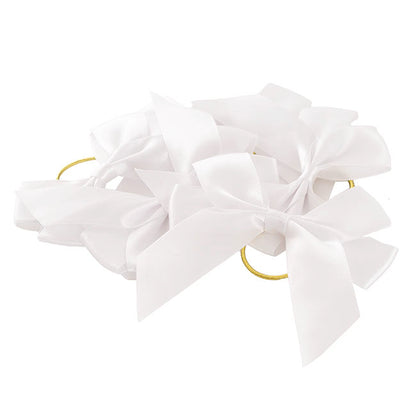 Pre-Made Bow Satin 25mm & Elastic Loop Pk6 White (10*11cm)