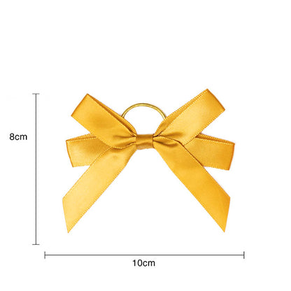 Pre-Made Bow Satin 15mm & Elastic Tie Pk6 Red Gold (10*8cm)