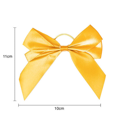 Pre-Made Bow Satin 25mm & Elastic Tie Pk6 Red Gold (10*11cm)