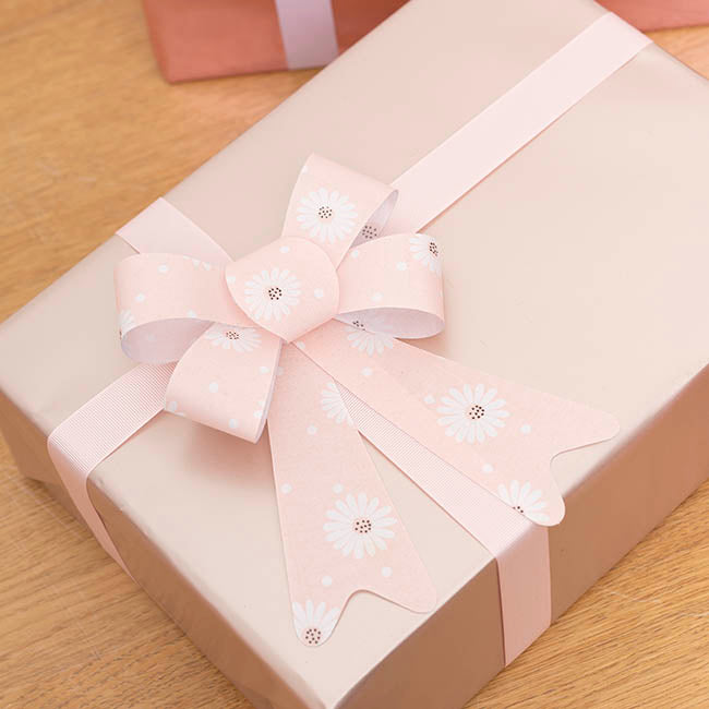 Pre-Made Bow Fabric Top Daisy Delight Blush Pack 2 (14x19cm)