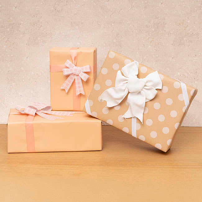 Pre-Made Bow Fabric Top Checkers Just Peachy Pack 3 (9x12cm)