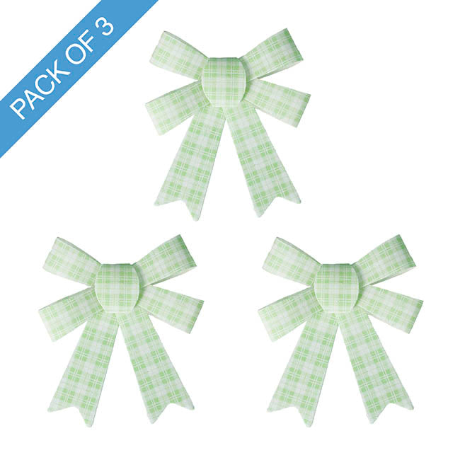 Pre-Made Bow Fabric Top Checkers SpringGreen Pack 3 (9x12cm)