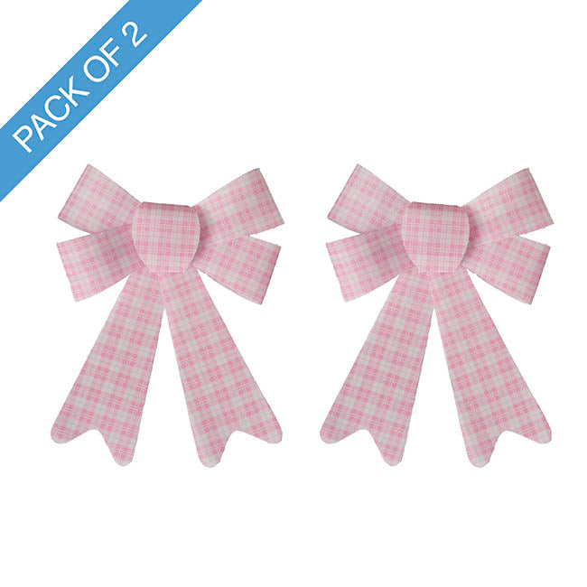 Pre-Made Bow Fabric Top Checkers Lolly Pink Pack 2 (14x19cm)