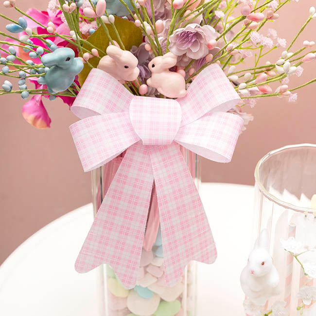 Pre-Made Bow Fabric Top Checkers Lolly Pink Pack 2 (14x19cm)