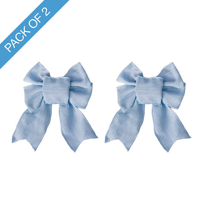 Pre-Made Bow Rustic Linen 4 Loops Cornflower Pk2 (15x21cm)