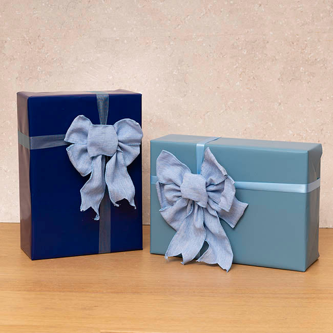Pre-Made Bow Rustic Linen 4 Loops Cornflower Pk2 (15x21cm)