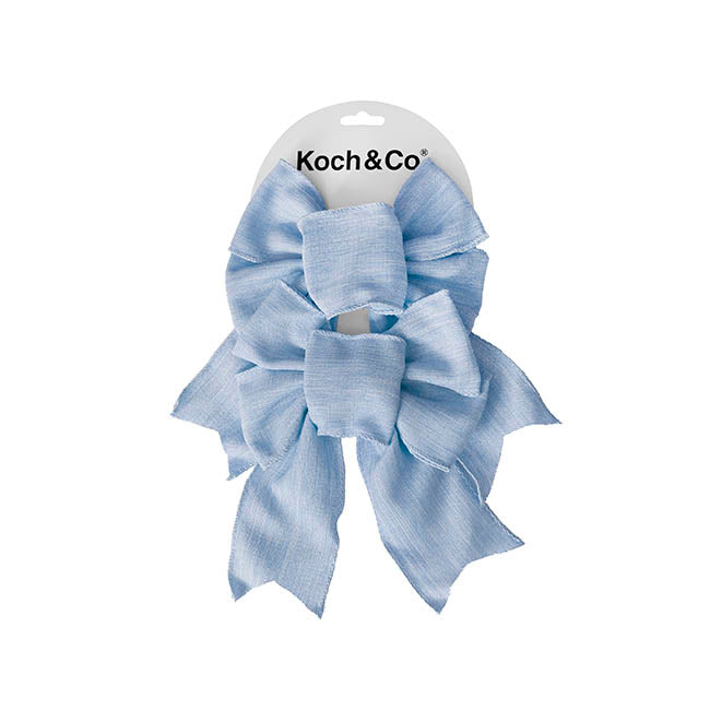 Pre-Made Bow Rustic Linen 4 Loops Cornflower Pk2 (15x21cm)