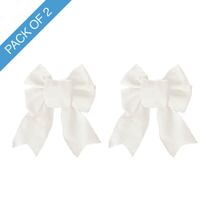 Pre-Made Bow Rustic Linen 4 Loops Snowy White Pk2 (15x21cm)