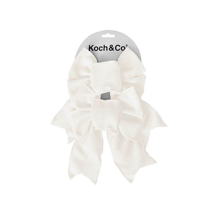 Pre-Made Bow Rustic Linen 4 Loops Snowy White Pk2 (15x21cm)