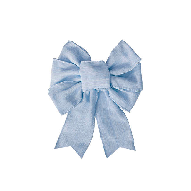 Pre-Made Bow Rustic Linen 6 Loops Cornflower Blue (20x26cm)