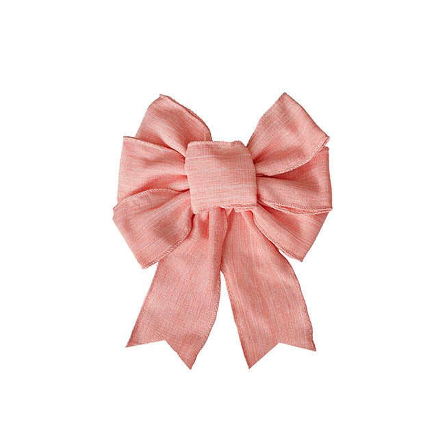 Pre-Made Bow Rusitc Linen 6 Loops Country Pink (20x26cm)