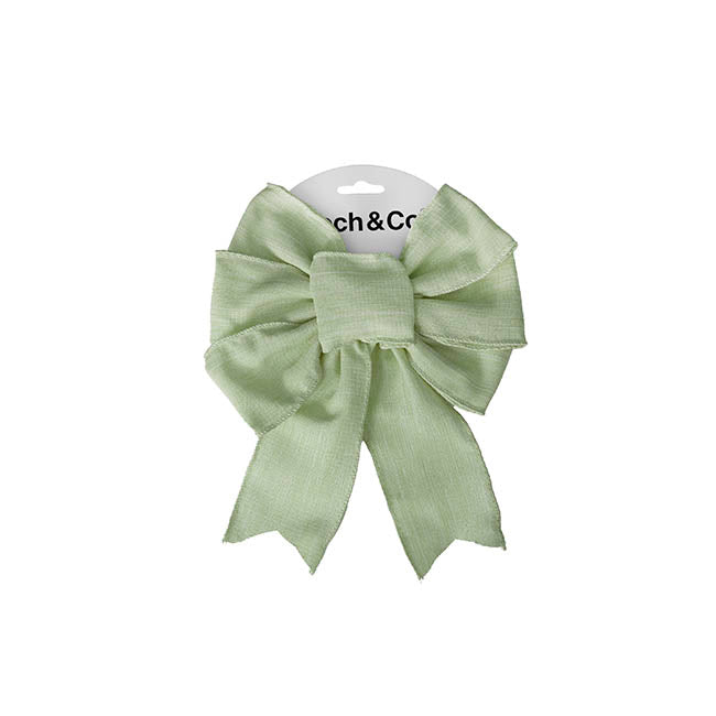 Pre-Made Bow Rustic Linen 6 Loops Sage Green (20x26cm)