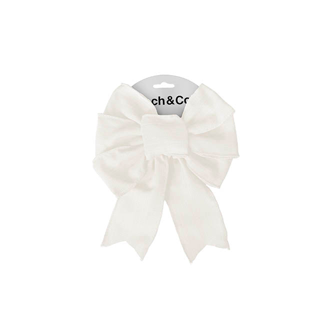 Pre-Made Bow Rustic Linen 6 Loops Snowy White (20x26cm)