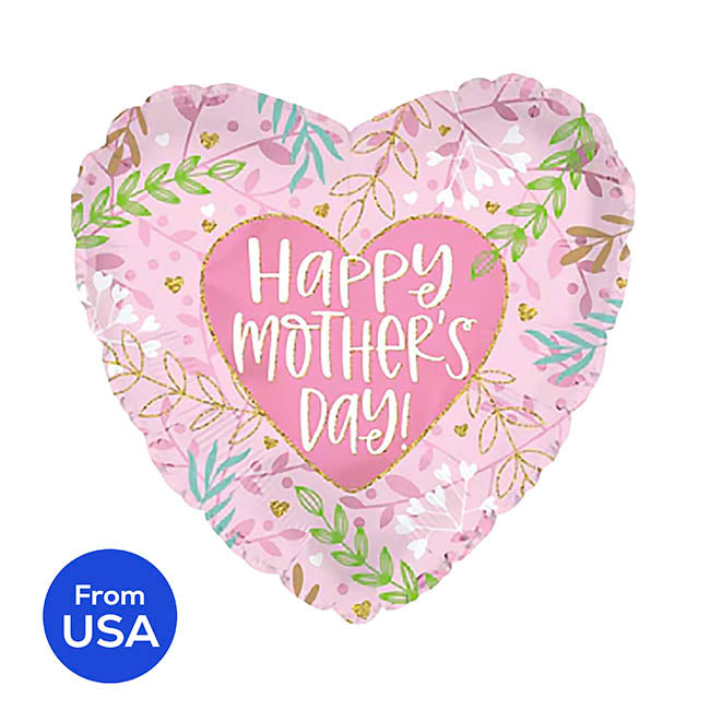 Foil Balloon 17" (42.5cm Dia) Happy Mother's Day Heart Pink