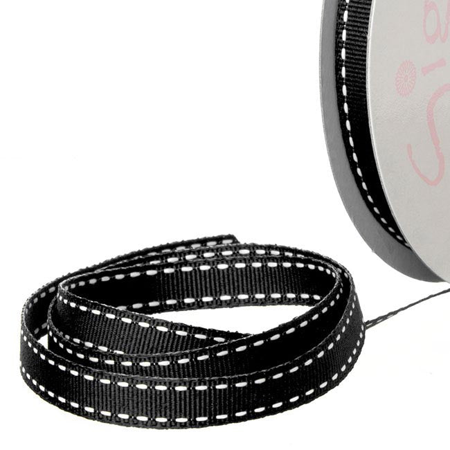 Ribbon Grosgrain Saddle Stitch Black (10mmx20m)
