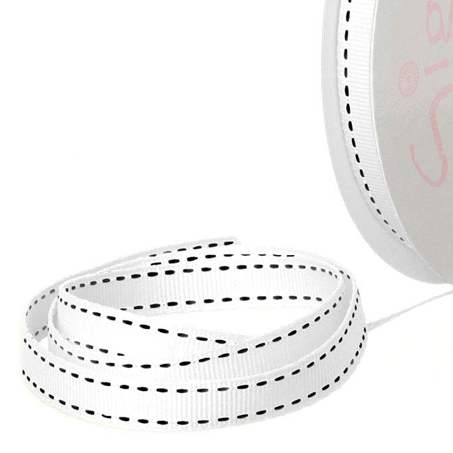 Ribbon Grosgrain Saddle Stitch White (10mmx20m)