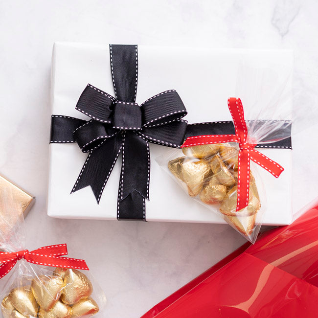 Ribbon Grosgrain Saddle Stitch Black (25mmx20m)